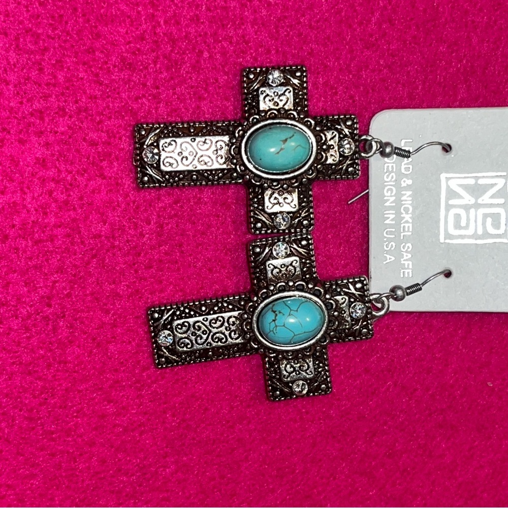 Nina Silver Cross Earrings with Turquoise Stones